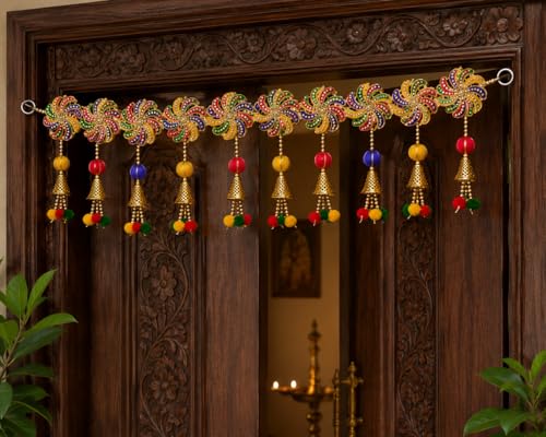 Image of Nutts Traditional Handmade Bandhanwar with Decorative Gota Bells and Pompoms Decor Item for Home Decorations Festival Decorations (BDHW14)