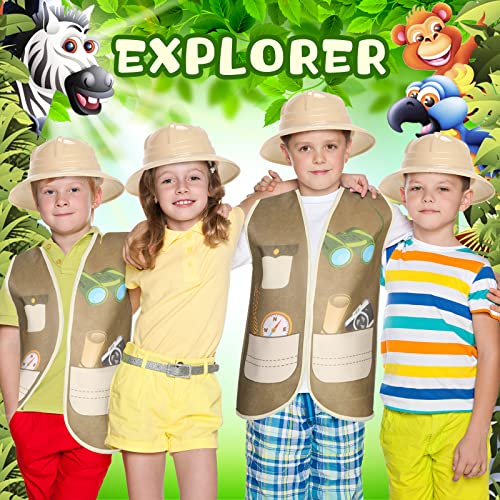 12 Pcs Safari Hats And Vest For Kids Safari Dress Costume Include 6 Safari Party Hats And 6 Safari Party Vest Kids Safari Party Supplies For Theme Jungle Party Birthday Halloween Party Decorations #TOP1
