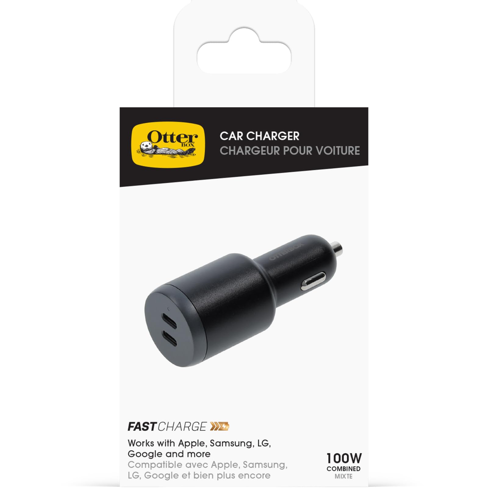 OtterBox Caricatore auto Doppia porta USB-C 100W, Nero | Caricatore auto 2 porte USB-C Fast Charge per Smartphone e Tablet, robusto, ultra durevole