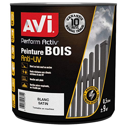 AVI - PERFORM ACTIV BOIS - Peinture Anti-pluie pour Boiseries Extérieures - Satin - 0,5L - BLANC CALIBRE