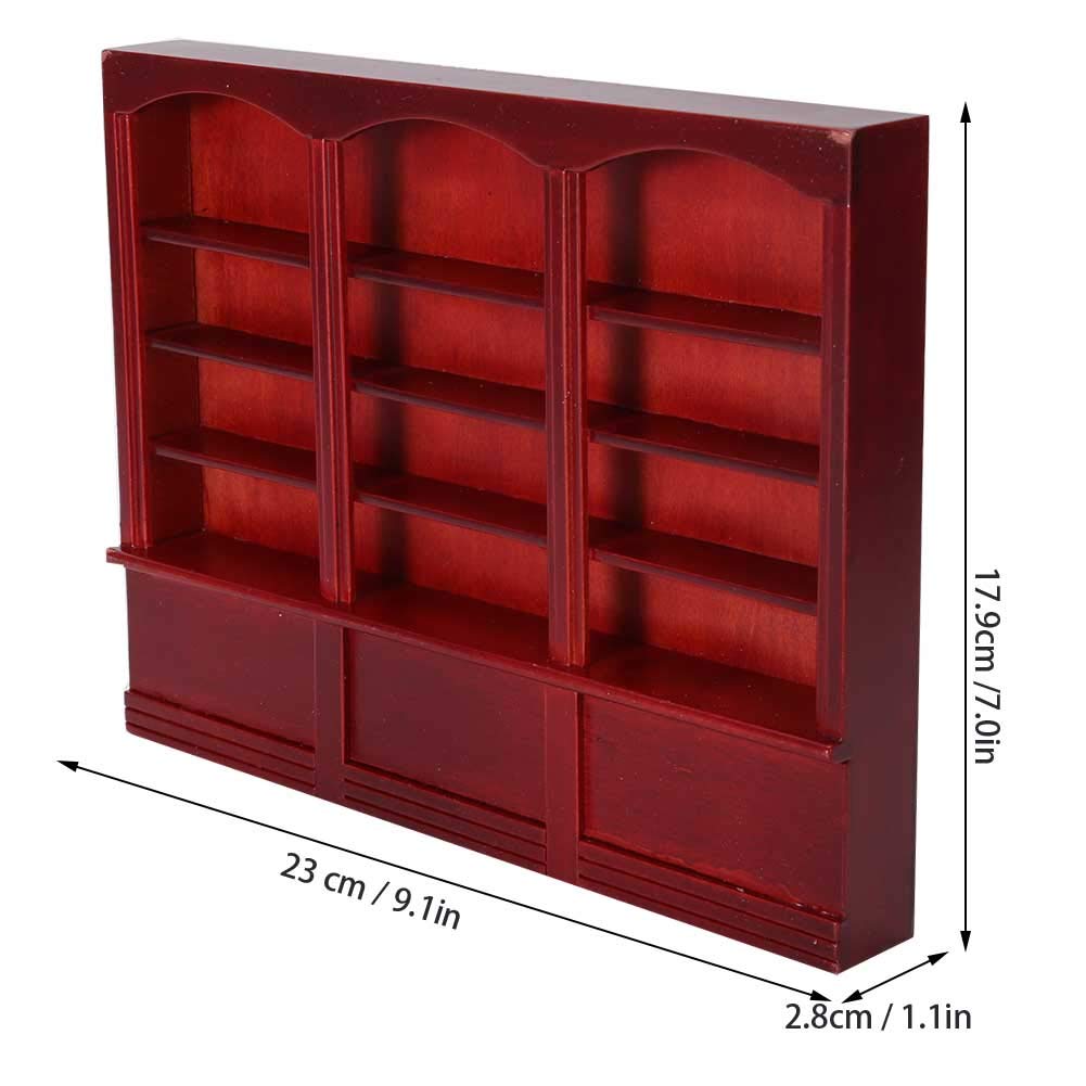 1:12 Dollhouse Bookshelf, Mini Wooden Bookcase Exquisite Dollhouse Furniture For 112 Dollhouse Decoration Red Brown