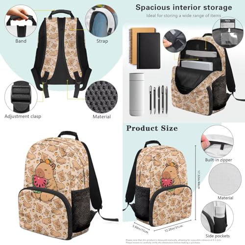 Capybara Print Backpack Set for Kids, 3 in 1 Backpack with Lunch Box and Pencil Case for Boys, 17 Inch Bookbag for Girls, Back to School Supplies3