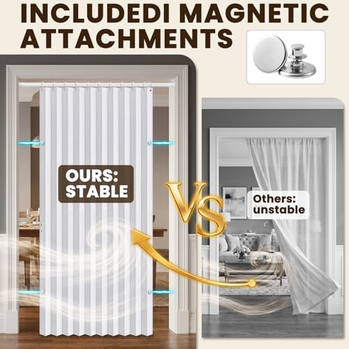 Image of AJAZZ White 42 inch W x 78 inch L 1 Panel Modern Magnetic Blackout Door Curtain