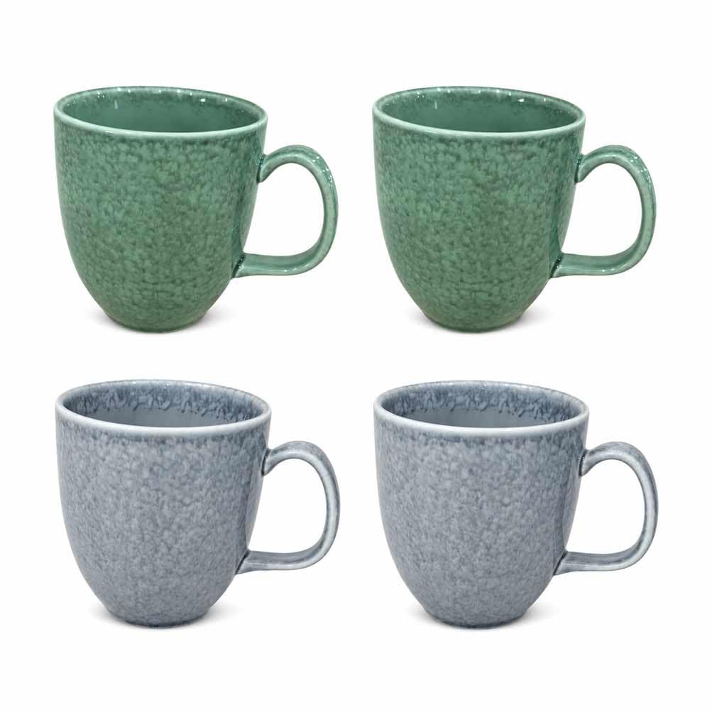 superyes Reactive Glaze Ceramic Mug Set of 4, Stone Grey and Sage Green, 18 oz Extra Large, Speckled Stoneware, Microwave and Dishwasher Safe, 15x10.5x11.5 cm