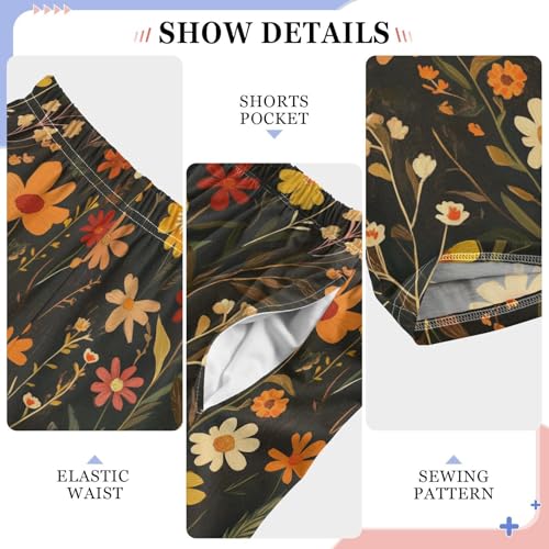 Boys' Pants Colorful Bohemian Wildflower Pastel Long Bottoms Jogger Pants Elastic Waist Trousers with Pockets S-XL4