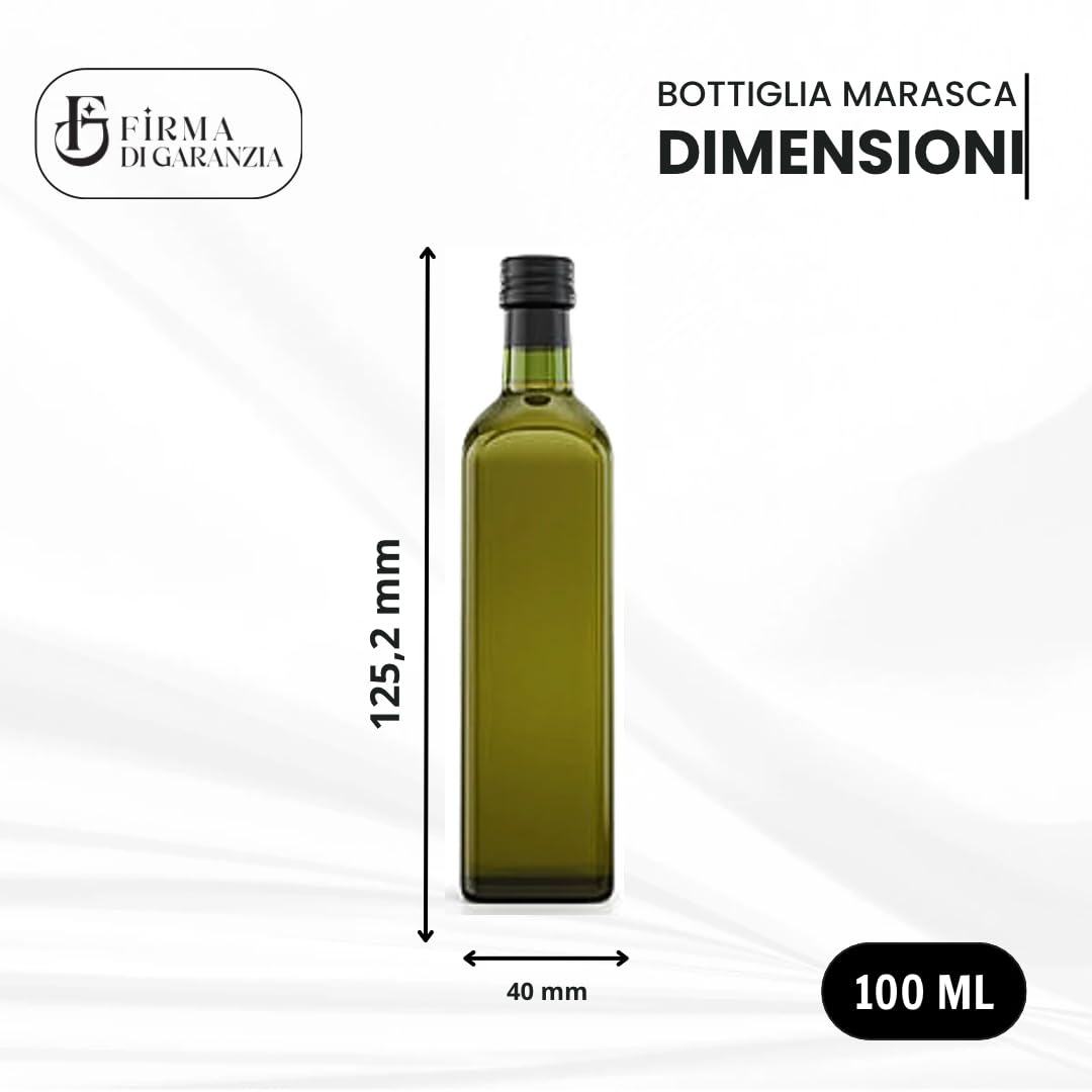 FDG 20 Bottiglie Per Olio aceto E Liquore 100 ml - Marasca Vuote In Vetro Scuro Uvag Quadre/TONDE autodosanti Olio Salvagoccia e Tappo Ermetico - Made In Italy - Uso professionale e domestico