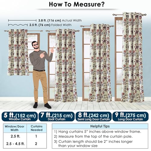 Image of Story@Home Cotton Curtain | Curtains 8 Feet Long Set of 2 | Floral Printed | Bohemian Curtain | Room Darkening | Semi Long Door Curtains for Living Room | (116 X 242 Cm, White & Navy Blue /Brick Red)
