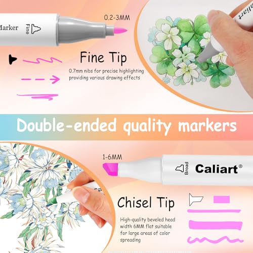 Image of Caliart Pastel Markers, 100 Colors Dual Tip Art Markers Sketch Pens Permanent Alcohol Based, with Case for Adults Artists Drawing Illustration Sketching Coloring