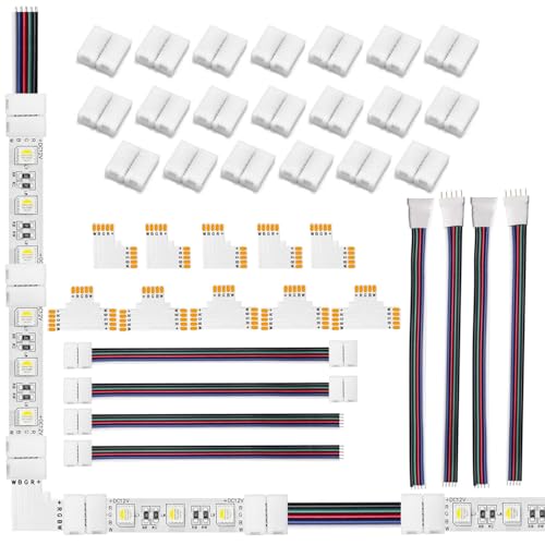 ENQIMAOYI 5-poliges 12-mm-RGBWW-LED-Anschlusskit, lötfrei, lückenlos, L/T-Splitteranschluss, JST SM-Stecker/Buchse-Kabelstecker, Jumperkabel für SMD 5050-Lichtleisten (5pin 12mm SMD kit)