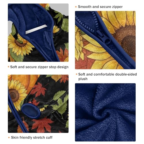 Autumn Pumpkin Sunflower Leaf Toddler Fleece Jacket Girl Boys Hooded Fleece Jacket Coat Warm Outwear Zip-up 3-10T3