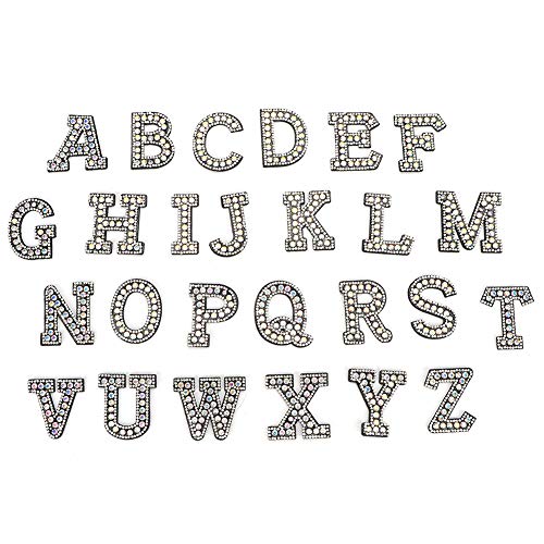 26 Pieces Rhinestone Hot Stamping Letter Plates Letter Stickers Rhinestones Non Woven Fabric Shiny Pearl Cloth Stickers Suitable for DIY Crafts Patch Accessories