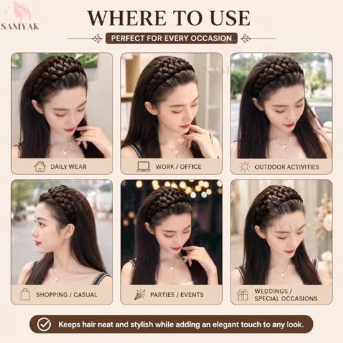 Image of Samyak Synthetic Hair Braided Hair Band 4 Plaited Headband For Women & Girls Fashion Hair Accessory (Dark Brown)