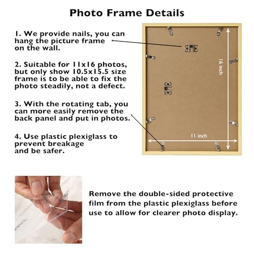 Image of JCJMY 11x16 Picture Frame Gold for Wall Hanging, Wall Mounting Horizontally or Vertically, 11 x 16 Wall Gallery Poster Photo Frame with Shatter Resistant Plexiglass,Gold