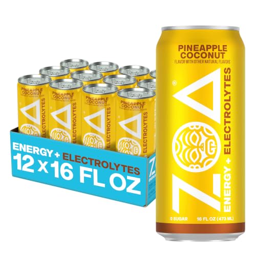 ZOA Zero Sugar Energy Drink, Pineapple Coconut, 12 Pack, 16 Fl Oz Cans