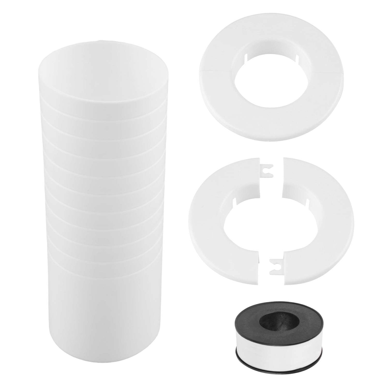 UFURMATE Air Conditioning Line Set Protector Including 2Pcs Mini Split Cover, 1Pcs 6.2in Length AC Sleeve for Through the Wall, and 1 Roll Wrap Tape (White)