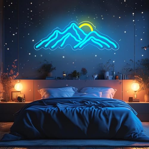 Image of Mountain Sunset Neon Signs for Room Decor LED Signs For Bedroom Wall Neon Lights for Home Party Wedding Christmas Decorations USB Powered(Ice Blue)