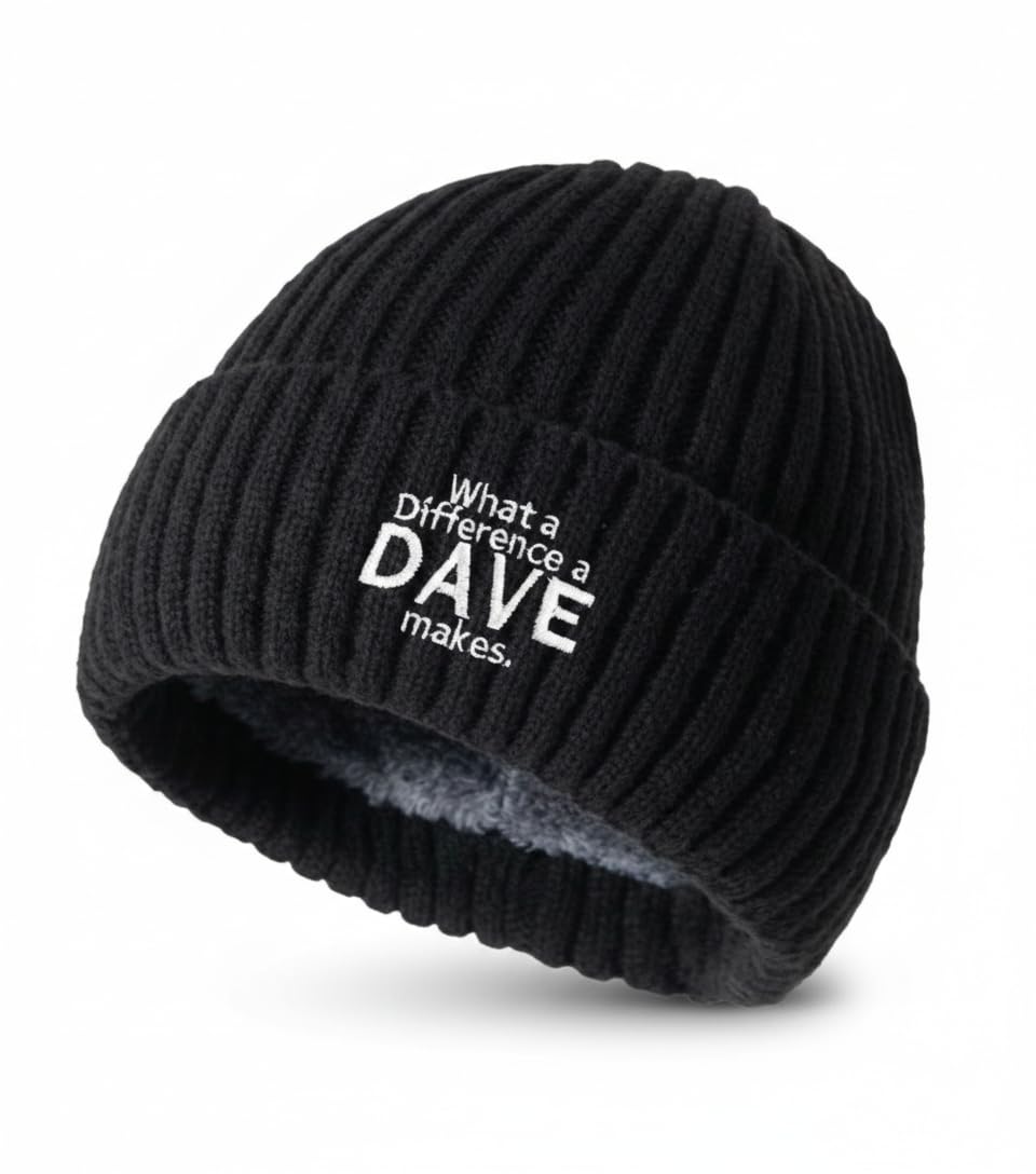 AMXJB What a Difference a Dave Makes Embroidered Beanie Hat Gift for Men Fathers Day Beanie Hat Black Mens Accessories Winter Hat Funny Gift for Husband for Boyfriend for Him