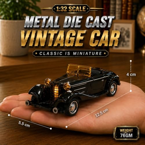Image of GRAPHENE 1:32 Metal Diecast Vintage Toy Car Pull Back Action Light Sound Openable Doors Decorative Item Antique Retro Classic Model Car for Kids Toddlers Car Collectors Birthday Gift(Black)