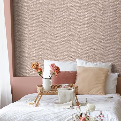 Papier peint rose clair à chevrons Livelynine pour chambre de fille et meuble 44,5x701cm