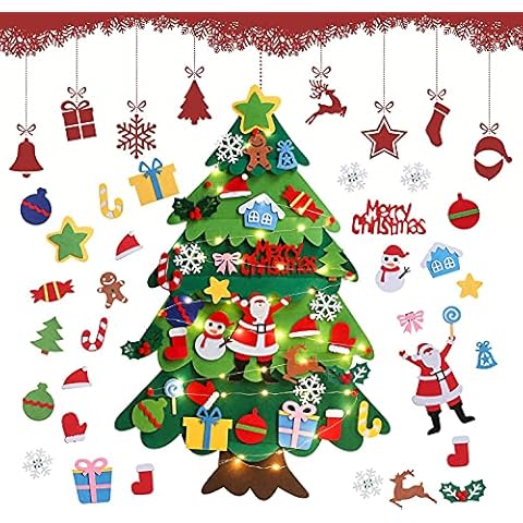 Felt Christmas Tree For Kids/Toddlers, DIY Felt Xmas Christmas Tree Set, 3.28Ft Wall Hanging Felt Xmas Christmas Tree Decorations Kits With 32Pcs Ornaments, Home Door Window Christmas Decoration Kit Cover