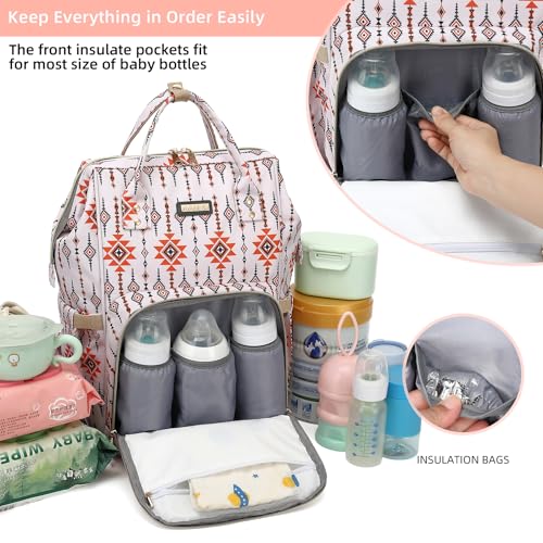 Image of GAIVP Diaper Bag Backpack, Diaper Bags for Baby Girls Boys, Baby Bags for Moms Dads, Nappy Changing Bag with Insulated Pockets,Multi-functional Waterproof Backpack with Stroller straps-Tribal Orange