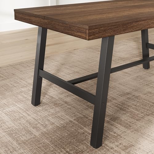 Image of GarveeHome Industrial Dining Table for 2-4, 55 inch Heavy Duty Rectangular Kitchen Table with 2 inchx2 inch Metal Legs, Small Space Dining Table for Kitchen, Dining Room (Brown, 55 inch Non-extendable)
