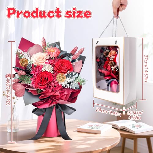 Preserved Flower Bouquet, Red Eternal Real Rose with Vase, Home Decor Natural Genuine Rose Lasts 1-3 Years, Valentine's Day Mother's Day Anniversary Christmas Birthday Gifts for Women Her - Image 3