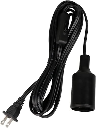 Enchufe de luz colgante de 15 pies con cable, cable de extensión E26 negro con enchufe de interruptor de encendido y apagado, cable de bombilla E27