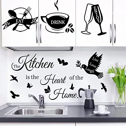 Black Kitchen Wall Decals Wall Art Sticker Word Saying Lettering The Kitchen Is The Heart Of Home Wall Decor Stickers For Kitchen Room Dining Room Living Room Office School Coffee Shop Restaurant Home Decor. #TOP4