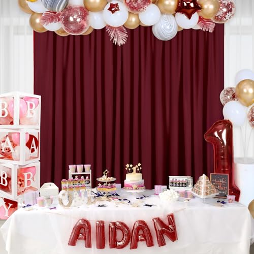 Image of Burgundy Backdrop Curtains 4 Panels 5ft x 10ft Polyester Photo Backdrop Drapes for Wedding Christmas Party Background Decorations 20x10 FT