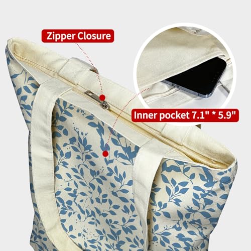 Image of itgowisa Canvas Tote Bag with Zipper Pocket, Travel Shopping Book Bag for Women, Gifts for Teachers, Nurses, Plant Lovers