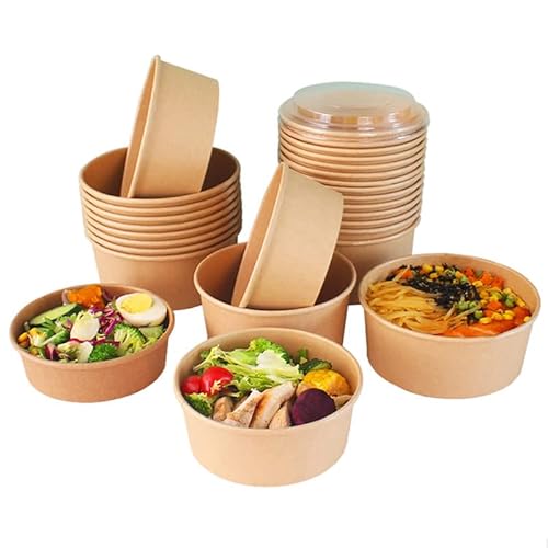 bol salade à emporter 50 bols carton kraft 1300 ml diamètre 18 cm hauteur 7 cm x 50 pièces + 50 couvercles vente à emporter restauration poke bowl saladier
