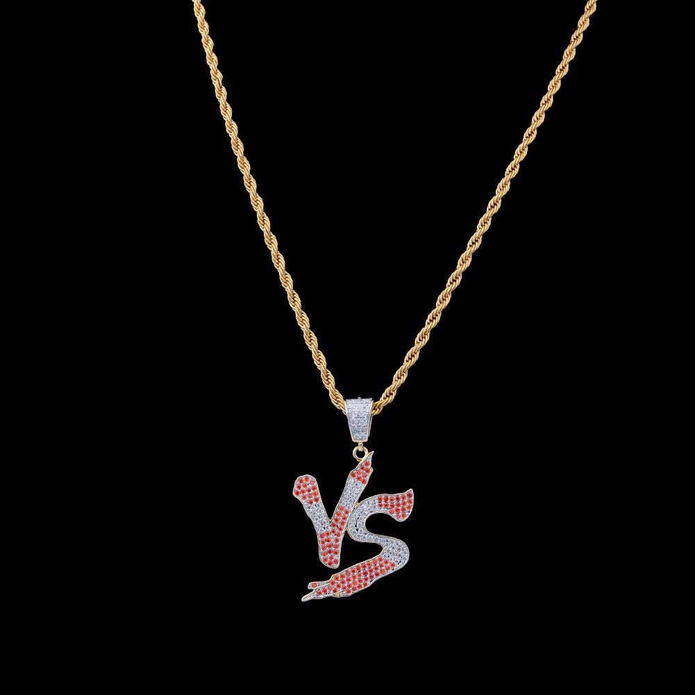 Iced Out VS Pendant 18K Gold Plated Chain Bling CZ Simulated Diamond Hip Hop Necklace for Men Women