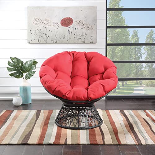 Image of OSP Home Furnishings Wicker Papasan Chair with 360-Degree Swivel, Grey Frame with Red Cushion
