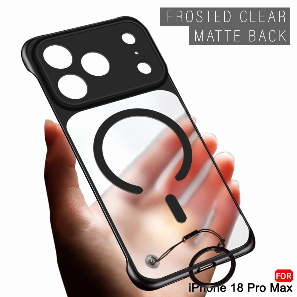 Image of TheGiftKart Hybrid Ultimate Slim Back Case Cover for iPhone XVIII Pro Max | Lightweight Profile | Frosted Matte Translucent Hard Back Case Cover (PC & TPU, MagSafe Compatible, Black Sides)