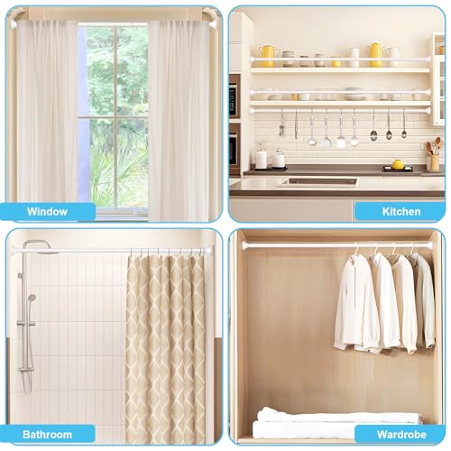 Image of Tension Curtain Rod 30 To 49 Inch White Tension Rods Adjustable Spring Loaded Curtain Rods 7 /8 inch No Drilling Tension Rods For Windows Bedroom Closet Doorway Door