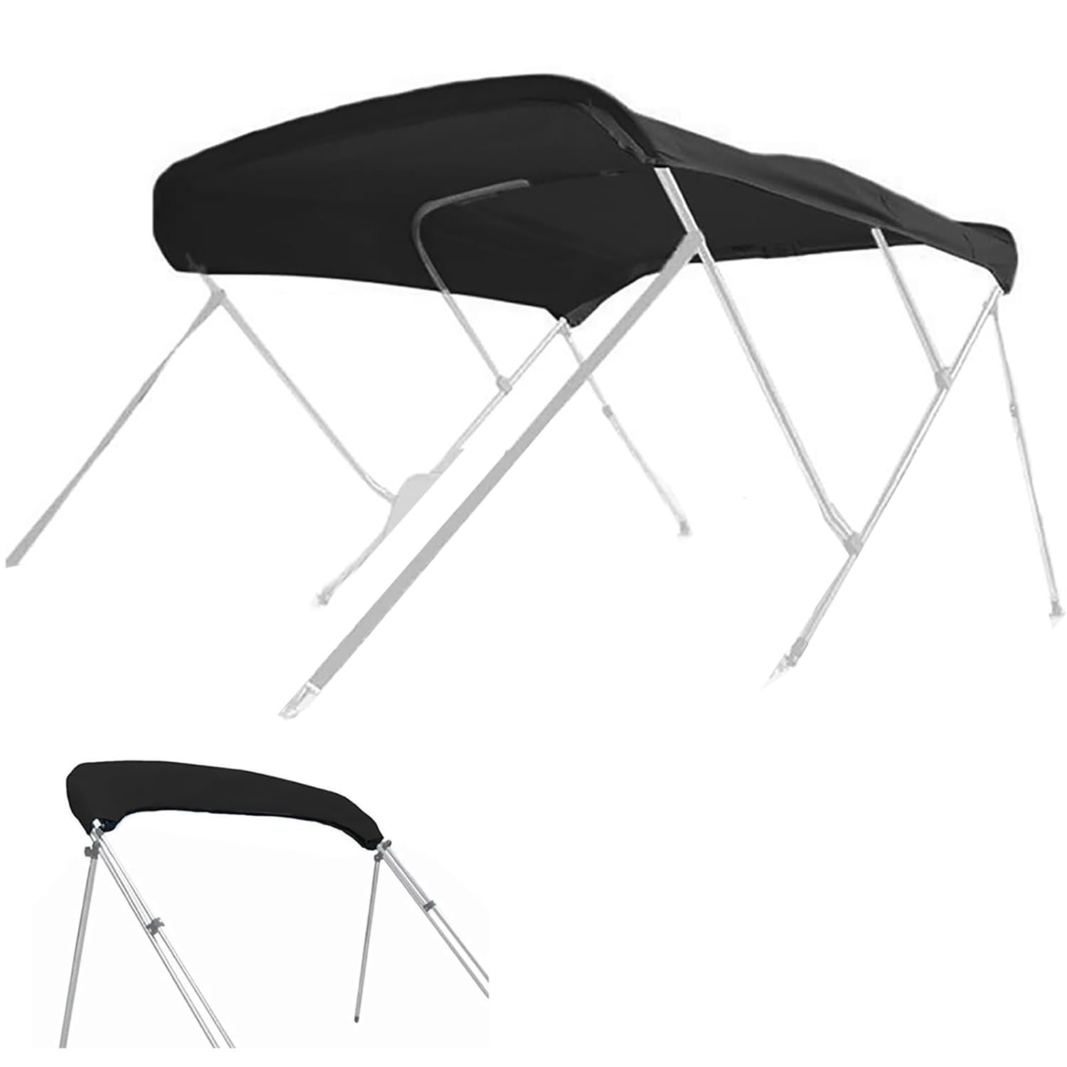 Tenda Parasole Resistente ai Raggi UV, tendalino Parasole Pieghevole a 3 Archi per Barche, tendalino Posteriore per Barche con Telaio in Alluminio e Pali di Supporto Posteriori,Nero,155/167cm