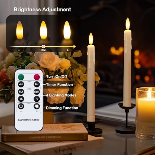 Image of 2 PCS LED Flameless Taper Candles with Remote Timer, 7.9 inch Ivory Taper Candle Sticks Battery Operated, Plastic Window Taper Candles with 3D Wick Flickering Flame for Christmas Home Decor