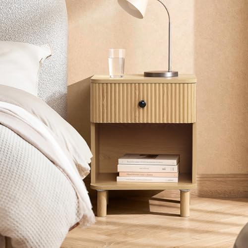 Hometopia Nachttisch Holz Moderner Nachtschrank mit Schublade und offenem Fach Bedside Table Kleiner Beistelltisch für Schlafzimmer Wohnzimmer 40 × 30 × 53 cm