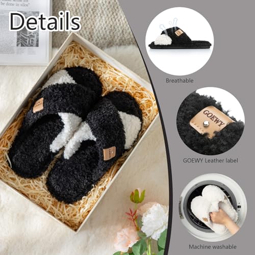 Image of GOEWY Fuzzy Open Toe Slippers for Women Cozy Memory Foam House Shoes Indoor | Cute Cross Band,Soft Faux Fur,Anti-slip Sole Outdoor,Machine-washable,Lightweight,Slip on Gifts for Women,Mom and Bridesmaid