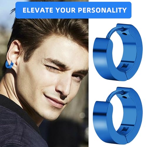 4 Pairs Unisex Hoop Earrings Set – 4 Color Stainless Steel Small Huggie Earrings for Men & Women (Gold, Silver, Black, Blue) | Hypoallergenic Ear Piercing Jewelry3