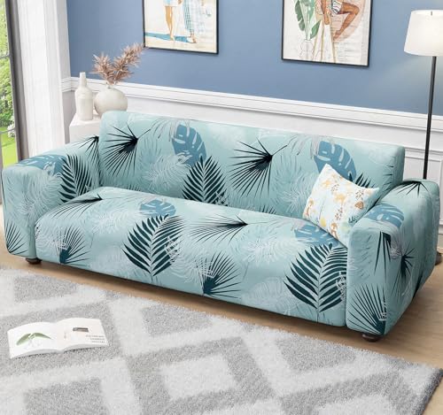 Lukzer 3 Seater Sofa Cover - Light Blue | 360° Fully Covered Anti-Slip Washable Couch Cover Protecter | 140 GSM Stretch Fit Polyester + Spandex Slipcover (180-200cm/SC-008-03)