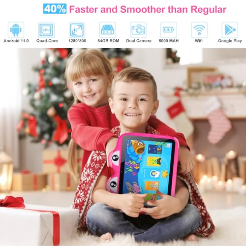 Image of Kids Tablet 10.1 Inches Android 11 64GB Tablets for Kids with Case, Google Play, YouTube, Dual Camera, WiFi, Bluetooth, Apps Pre-Installed, Education, Parent Control Tablet (Pink)