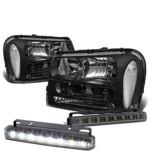 Compatible with Chevy Trailblazer Black Housing Clear Corner Headlight+Smoked DRL 8 LED Fog Light
