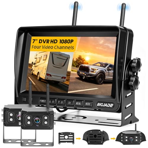 Wireless Backup Camera - Rv Backup Camera with HD 7' Monitor - Dual Back Up Camera Systems for Truck - IP69 Waterproof Rv Camera with DVR, Night Vision for Rv, Truck, Trailer and Camper