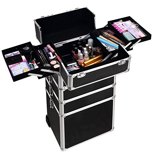 Rolling Makeup Train Case Storage Cosmetic Trolley Makeup Travel Case with Wheels Salon Barber Case Traveling Cart, Rolling Makeup Case on Wheels Professional Cosmetic Organizers for Salon Barber