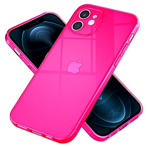 NALIA Neon Silikonhülle für iPhone 12 Mini - Knallige Signal-Farbe & Linsenschutz - Vibe (Transparentes Case) - Marke aus Berlin, Farbe:Pink