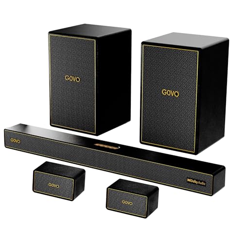Image of GOVO GoSurround 1008 Pro, 5.2 Channel, 680W Soundbar with True Dolby Audio, 6.5 inch Dual Subwoofer, Wired Rear Satellites, HDMI /Optical /AUX /USB /Bluetooth, 3 EQ Modes, LED Display - Platinum Black