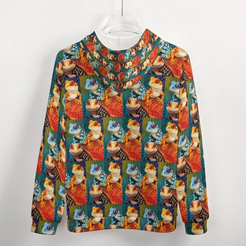 Lizard Turtle Leopard Gecko Reptile Men's Hoodie Zippered Up Casual Sweatshirts Lightweight Jacket Fall Winter Coat4