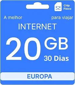 Chip Internacional Europa 20GB - 30 Dias - simfinity